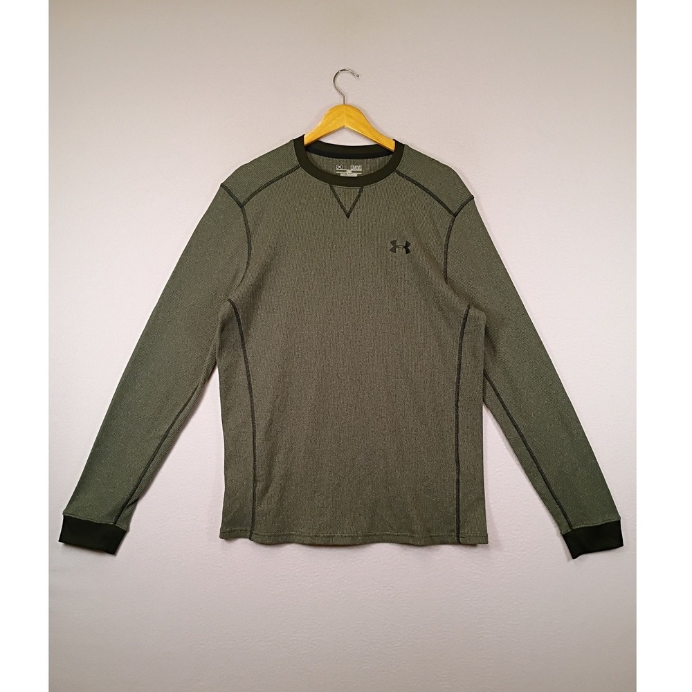 Gorpcore Under Armour Mens Medium Olive Green ColdGear Thermal Waffle Knit Shirt